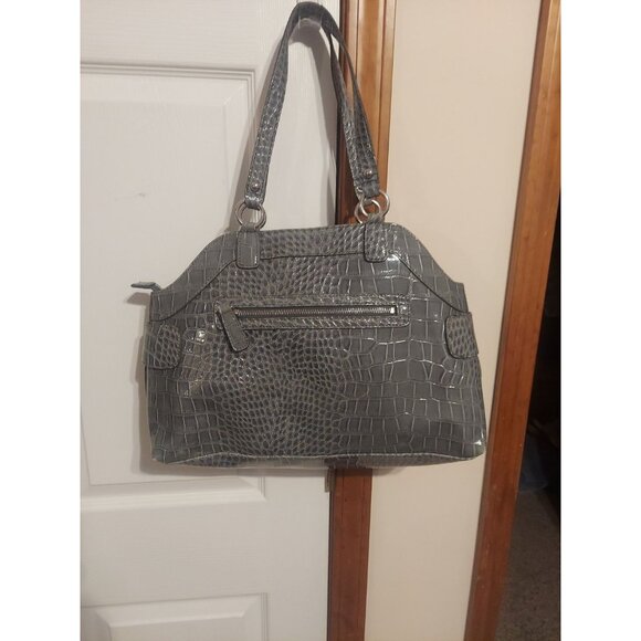 Y2K Vintage GUESS Grey With Bow Crocodile Handbag Tote Large Purse Silver Womens - Picture 7 of 16